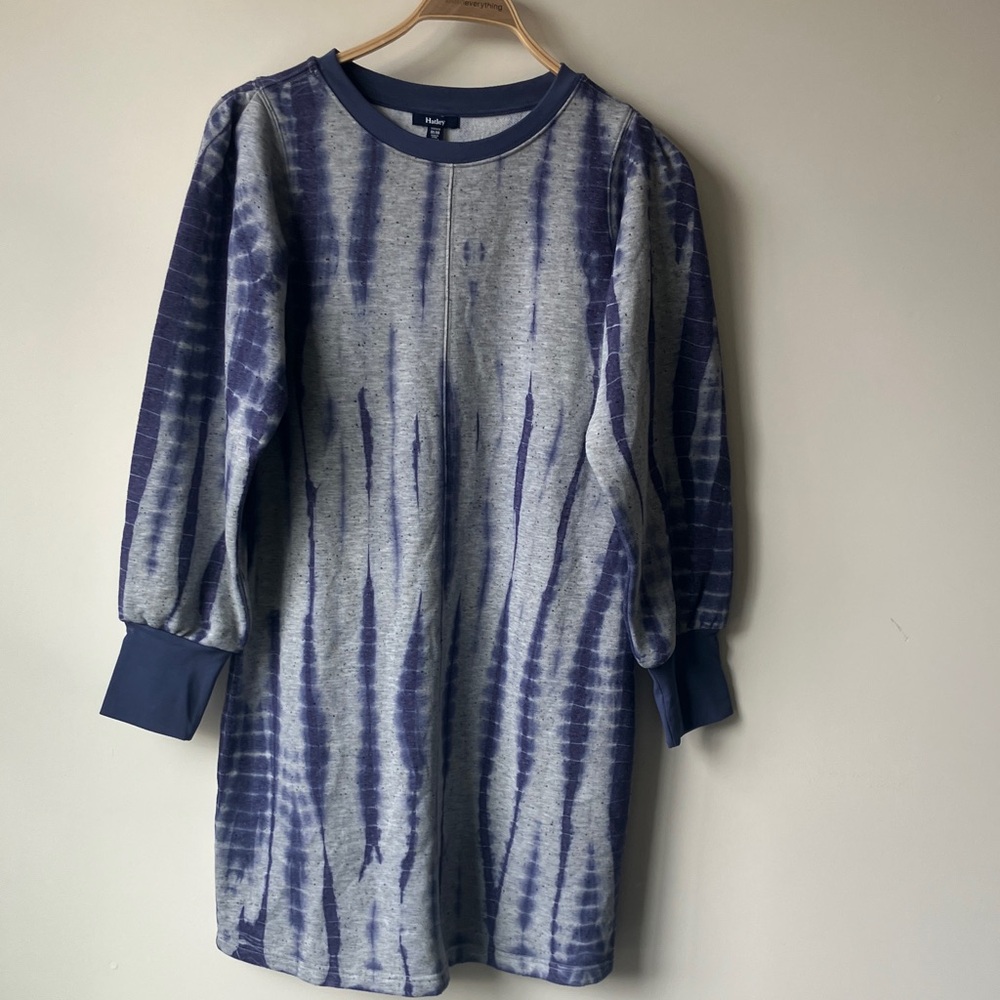 HATLEY Sweatshirt Dress - Stormy Tie Die Blue Fleece Women’s Size Medium NWT